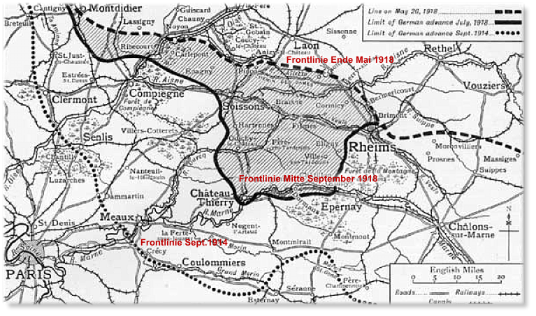 Frontlinie Sept.1914 Frontlinie Ende Mai 1918 Frontlinie Mitte September 1918